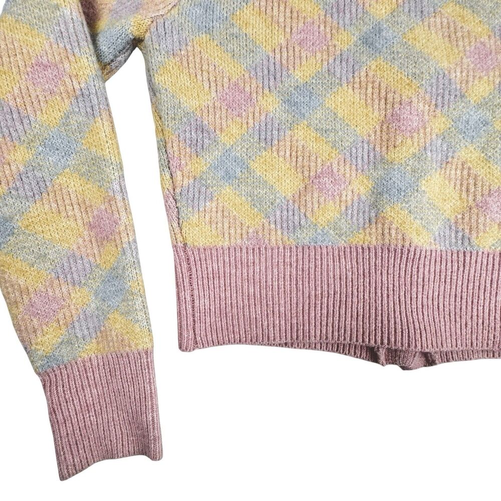 Zara Pastel Argyle Cardigan Womens S Rhinestone Button Preppy Soft Girl Academia - Picture 9 of 13